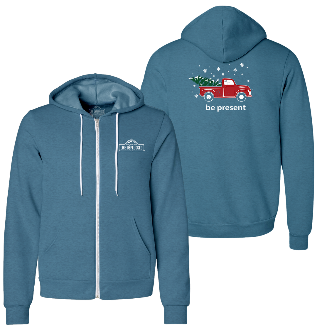 Christmas Tree Truck Supersoft Midweight Zip Up Hoodie