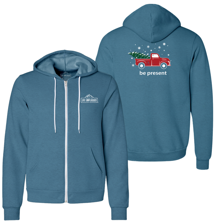 Christmas Tree Truck Supersoft Midweight Zip Up Hoodie