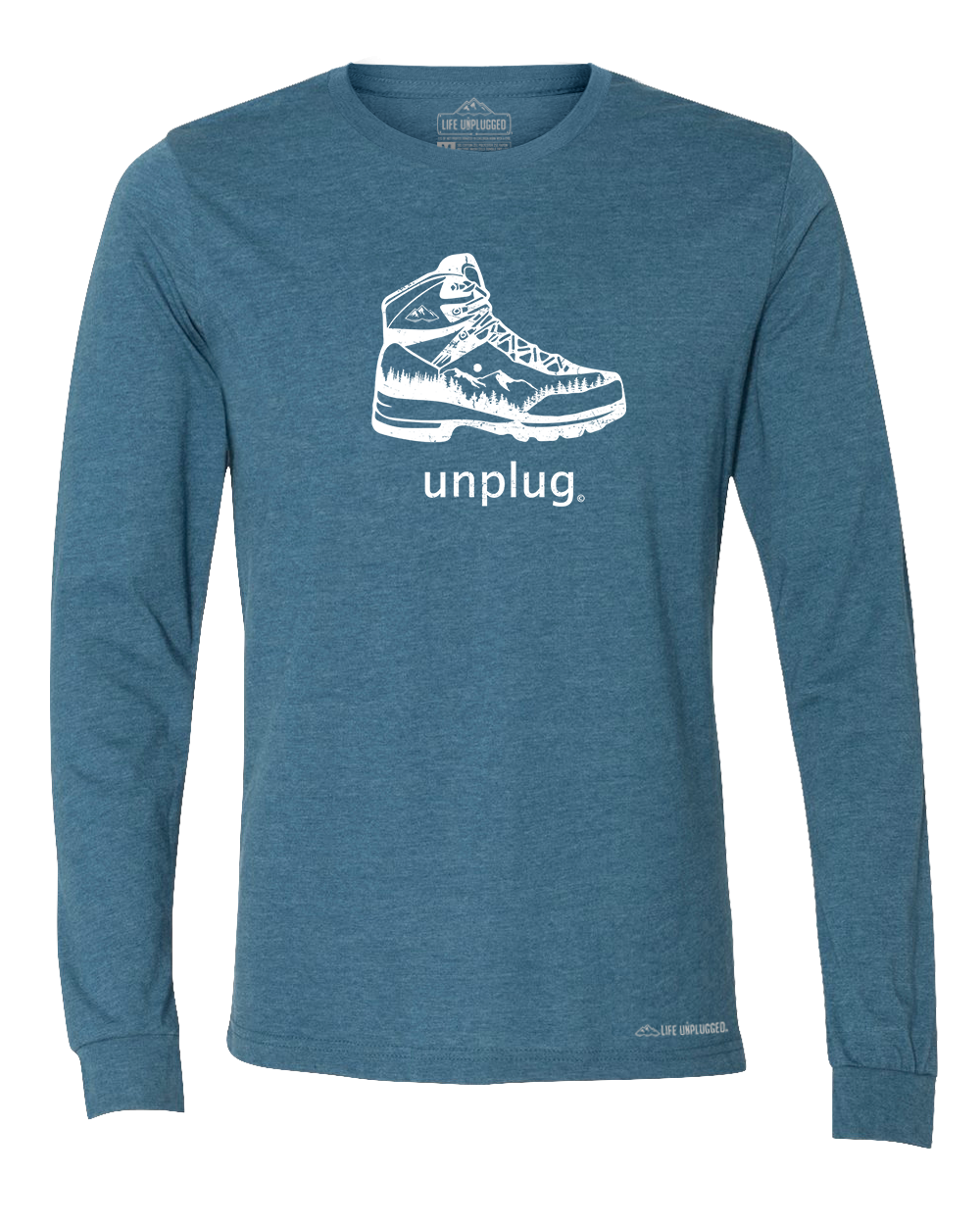 Hiking Boot Mountain Scene Premium Polyblend Long Sleeve T-Shirt - Life Unplugged