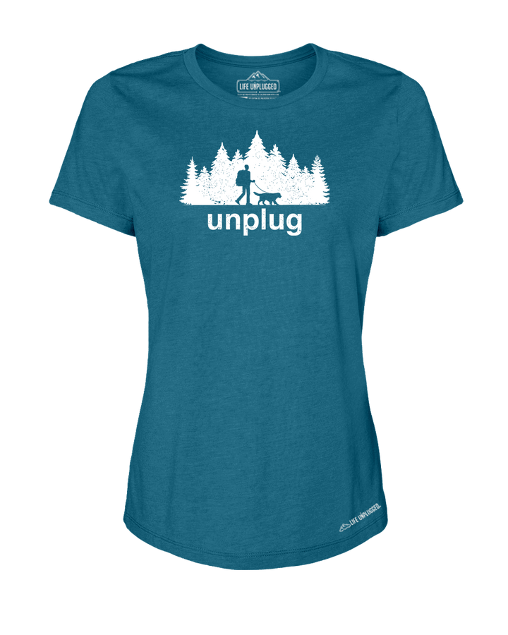 Dog Walks in the Woods Premium Women's Relaxed Fit Polyblend T-Shirt - Life Unplugged