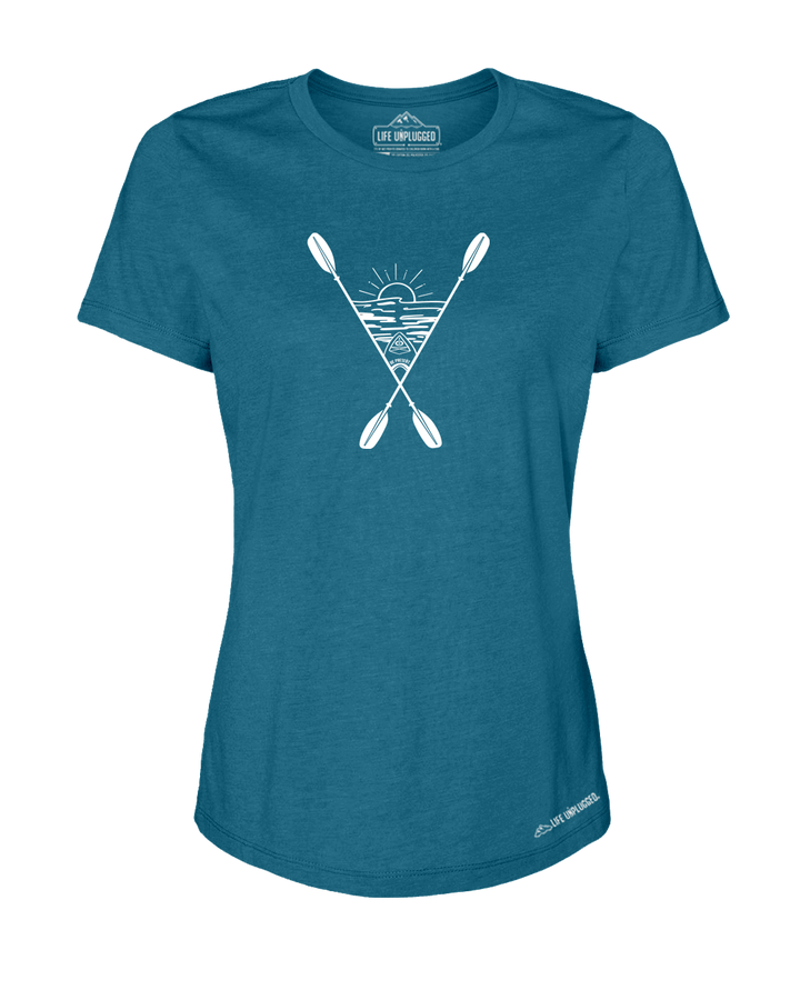 Kayaking Into The Sunset Premium Women's Relaxed Fit Polyblend T-Shirt - Life Unplugged