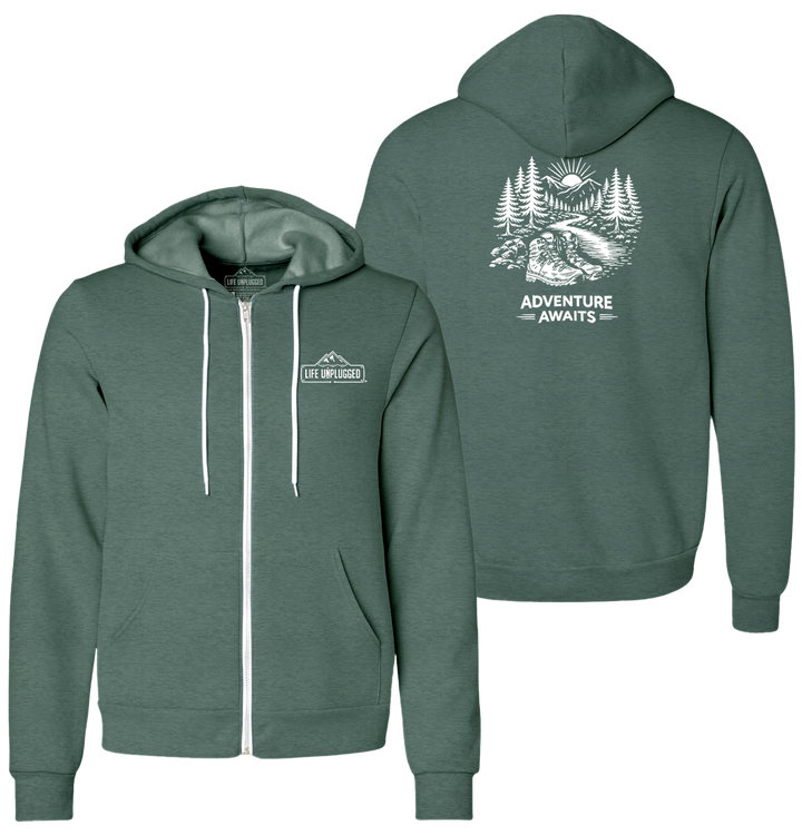 ADVENTURE AWAITS Supersoft Midweight Zip Up Hoodie