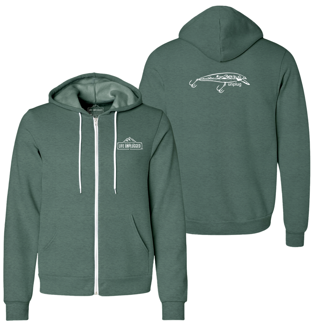 FISHING LURE MOUNTAIN SCENE Supersoft Midweight Zip Up Hoodie
