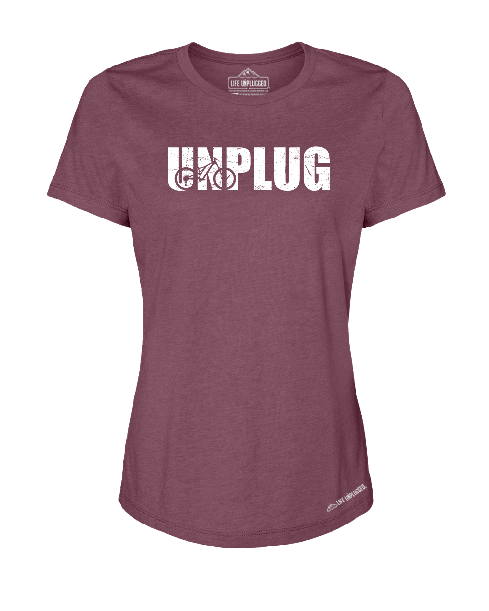 Unplug Mountain Bike Silhouette Premium Women's Relaxed Fit Polyblend T-Shirt - Life Unplugged