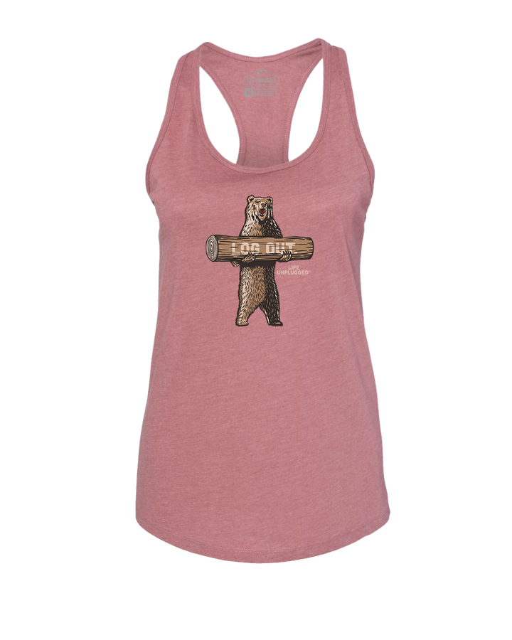 LOG OUT BEAR Women's Racerback Tank Top