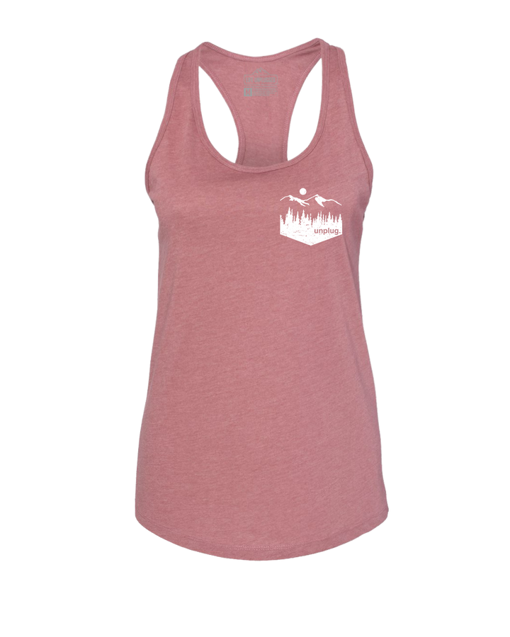 Unplug Mountain Left Chest Pocket Women's Racerback Tank Top