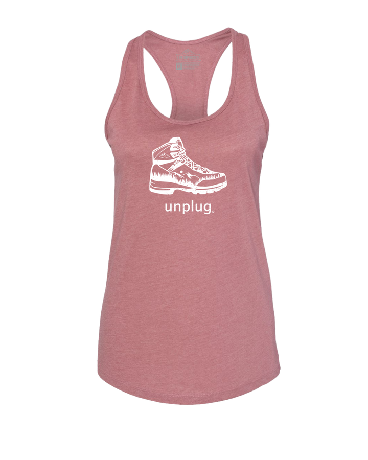 Hiking Boot Mountain Scene Women's Racerback Tank Top