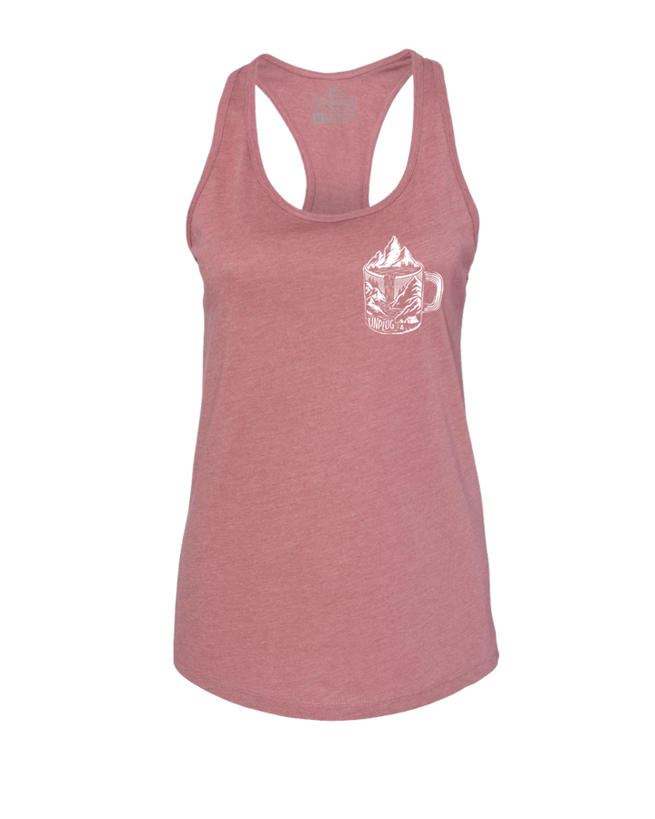 Coffee Mountain Scene Left Chest Women's Racerback Tank Top