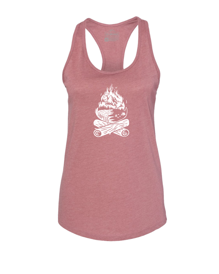 Campfire Mountain Scene Women's Racerback Tank Top