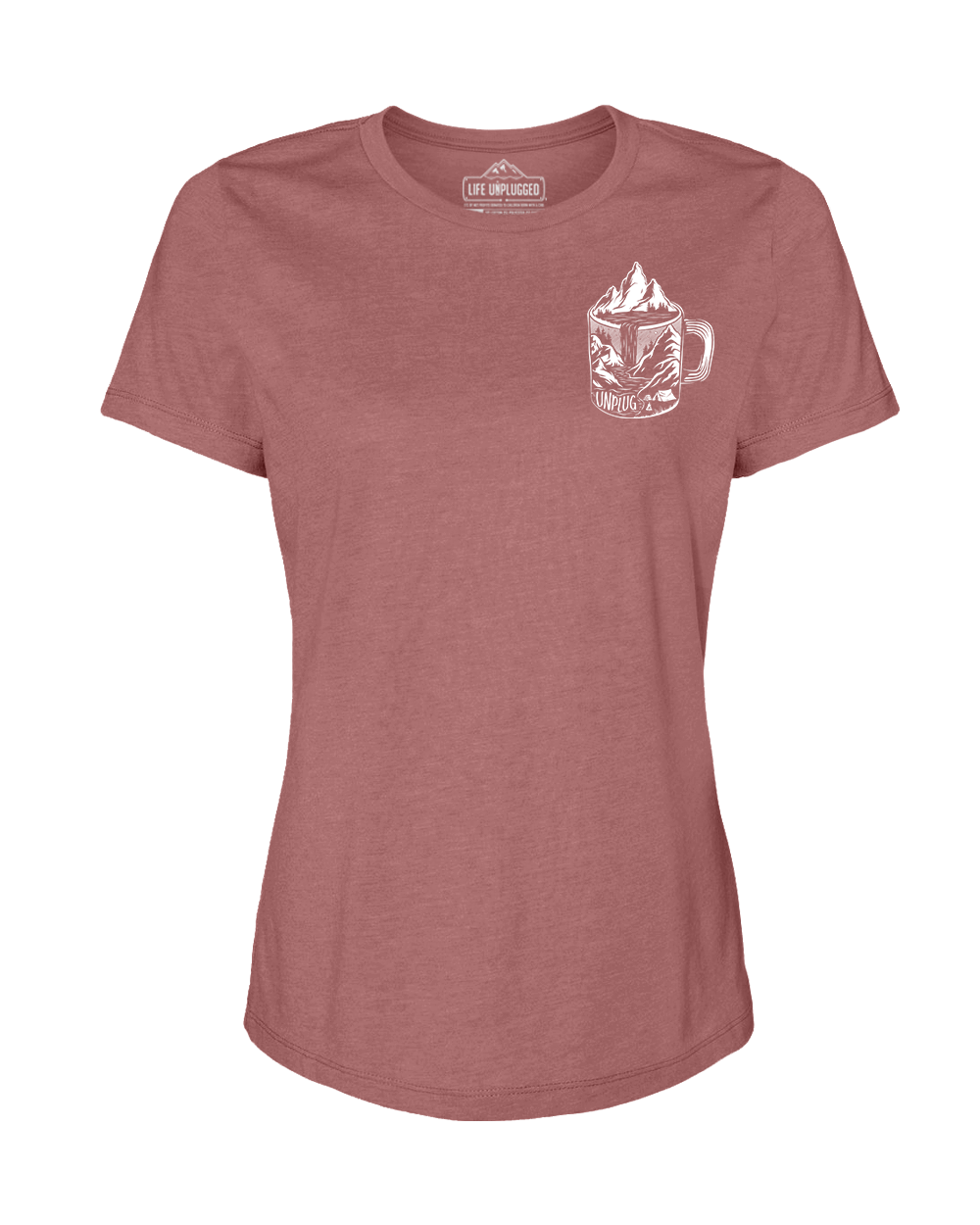 Coffee Mountain Scene Left Chest Women's T-Shirt