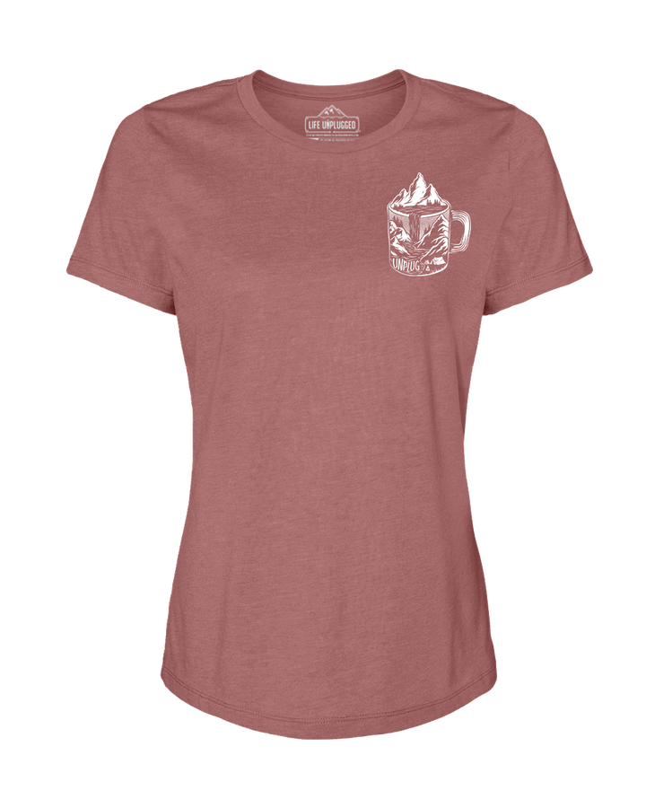 Coffee Mountain Scene Left Chest Women's T-Shirt