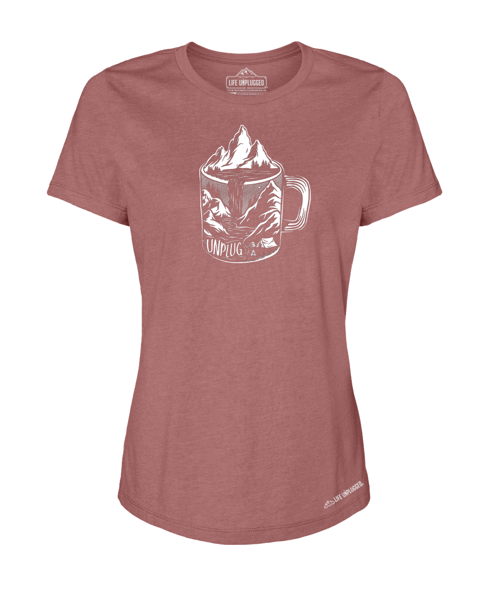 Coffee Mountain Scene Premium Women's Relaxed Fit Polyblend T-Shirt - Life Unplugged