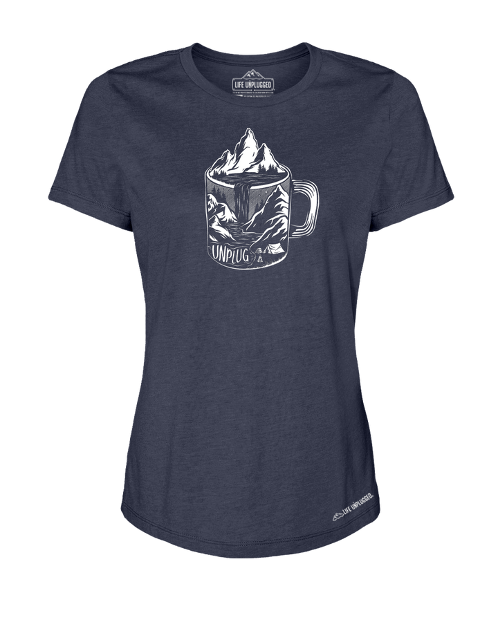 Coffee Mountain Scene Premium Women's Relaxed Fit Polyblend T-Shirt - Life Unplugged