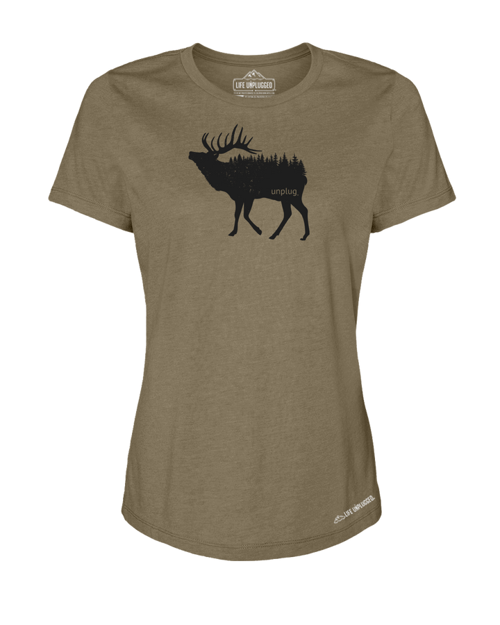 Elk In The Trees Premium Women's Relaxed Fit Polyblend T-Shirt - Life Unplugged