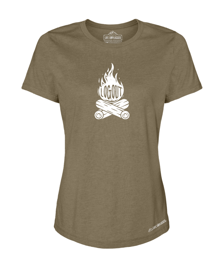 Log Out Campfire Premium Women's Relaxed Fit Polyblend T-Shirt - Life Unplugged