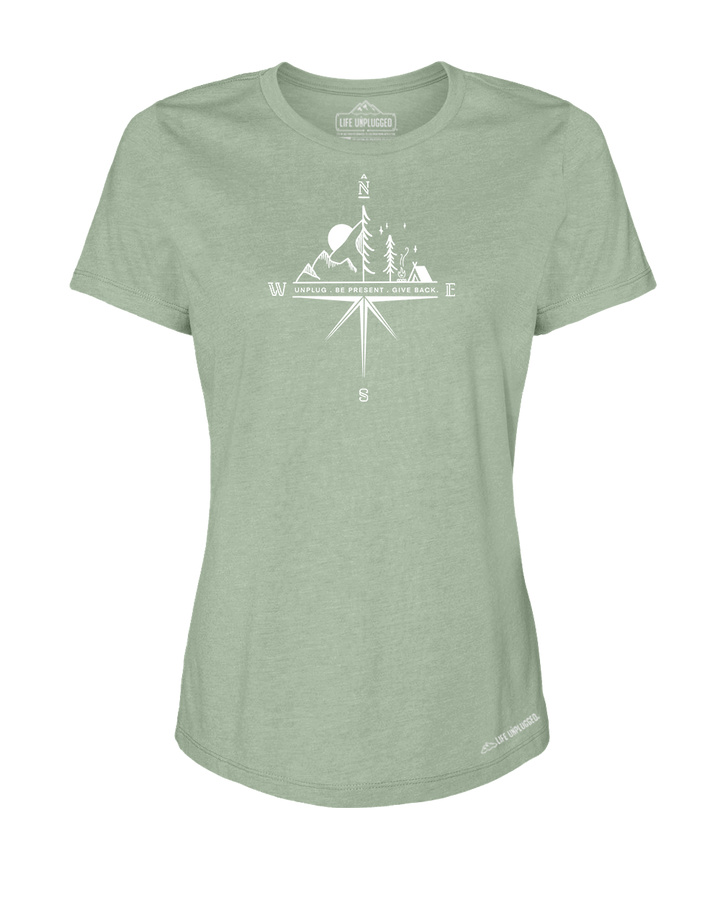 Compass Mountain Scene Premium Women's Relaxed Fit Polyblend T-Shirt - Life Unplugged
