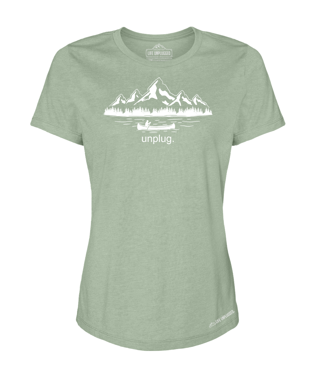 Canoeing in the Mountains Premium Women's Relaxed Fit Polyblend T-Shirt - Life Unplugged