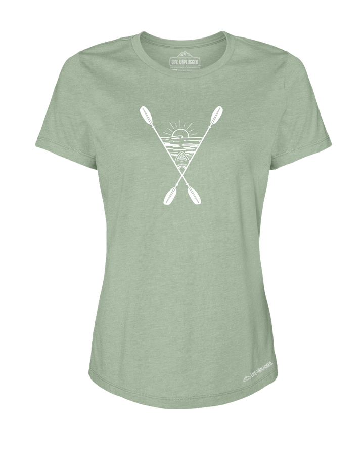 Kayaking Into The Sunset Premium Women's Relaxed Fit Polyblend T-Shirt - Life Unplugged