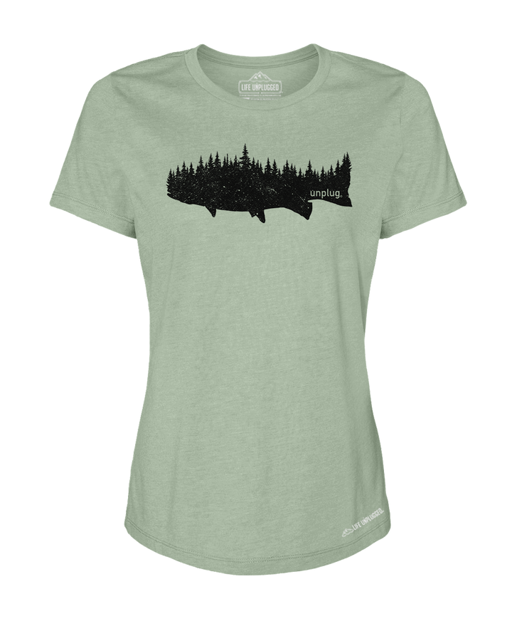 Trout in The Trees Premium Women's Relaxed Fit Polyblend T-Shirt - Life Unplugged