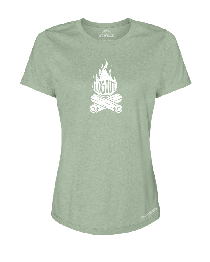 Log Out Campfire Premium Women's Relaxed Fit Polyblend T-Shirt - Life Unplugged