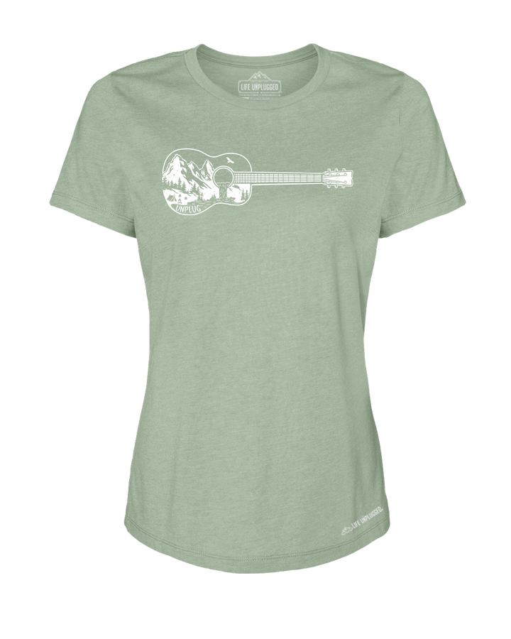 Guitar Mountain Scene Premium Women's Relaxed Fit Polyblend T-Shirt - Life Unplugged