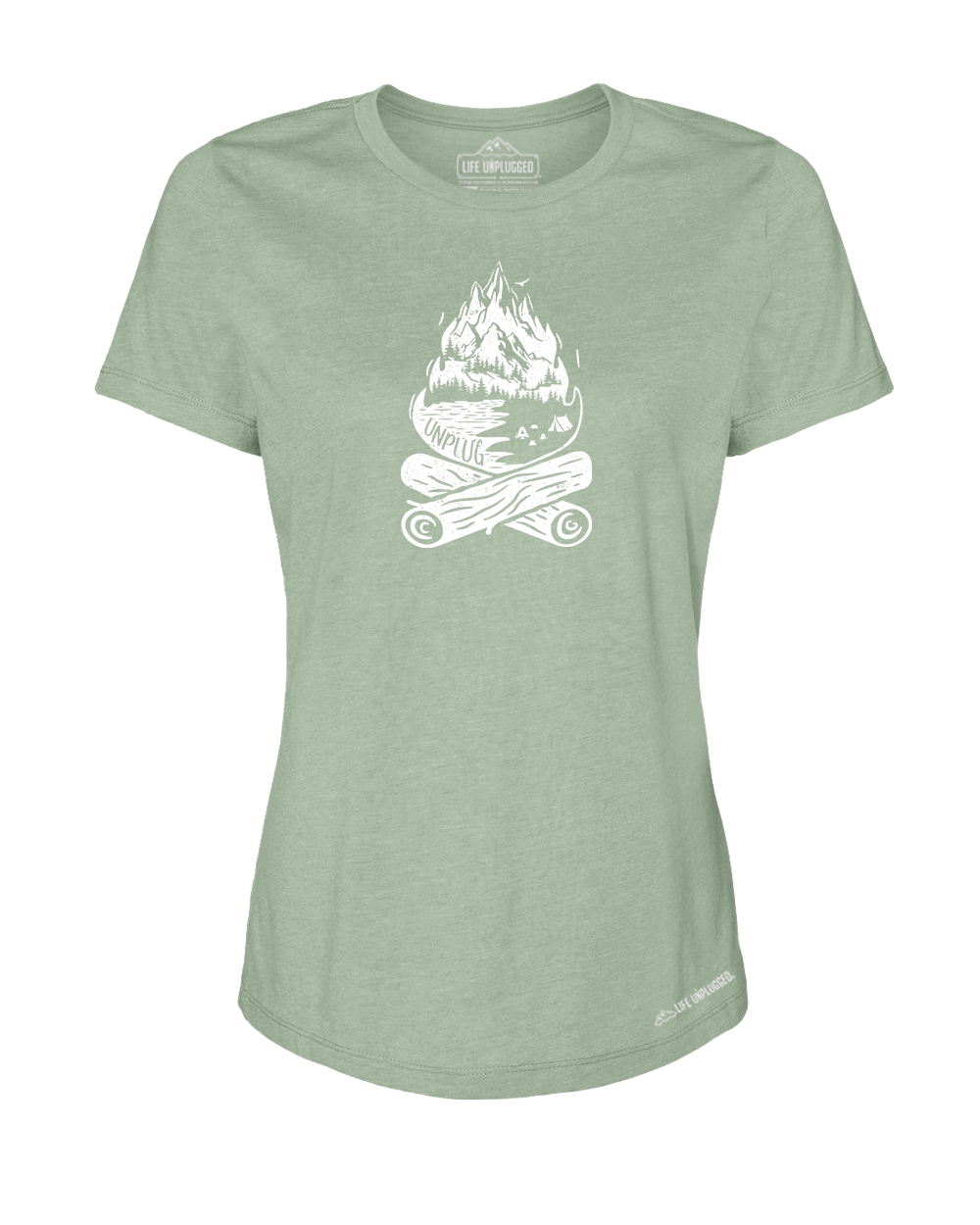 Campfire Mountain Scene Premium Women's Relaxed Fit Polyblend T-Shirt