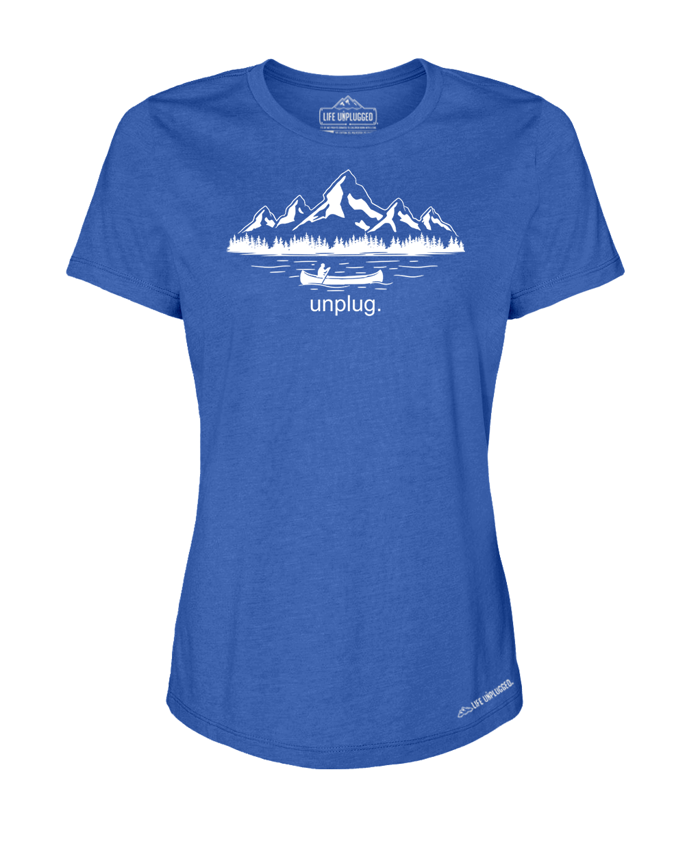 Canoeing in the Mountains Premium Women's Relaxed Fit Polyblend T-Shirt - Life Unplugged