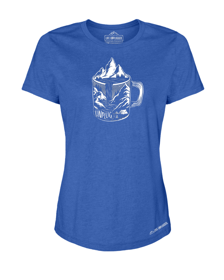 Coffee Mountain Scene Premium Women's Relaxed Fit Polyblend T-Shirt