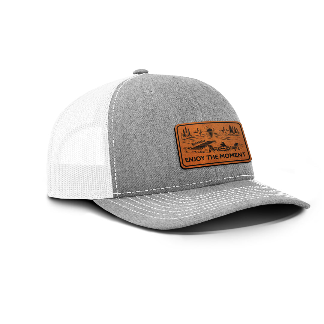 ENJOY THE MOMENT (LAKE SCENE) Snapback Leather Patch Hat