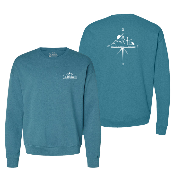 Compass Mountain Scene Midweight Super Soft Crewneck Sweatshirt