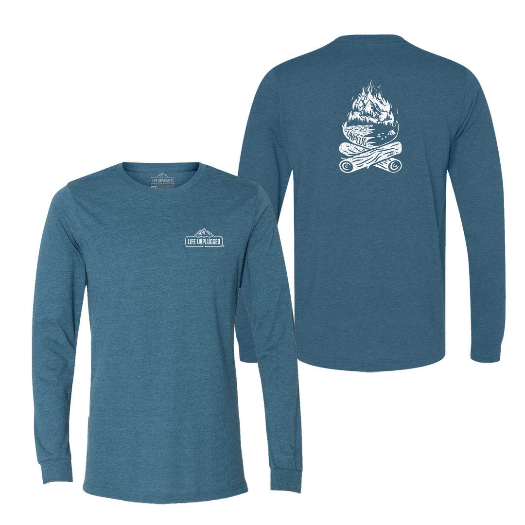 Campfire Mountain scene Long Sleeve T-Shirt