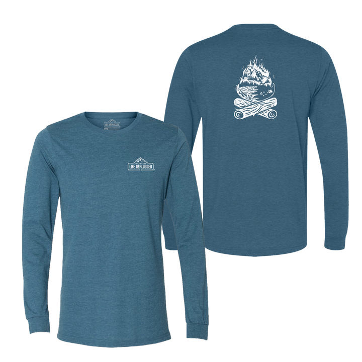 Campfire Mountain scene Long Sleeve T-Shirt