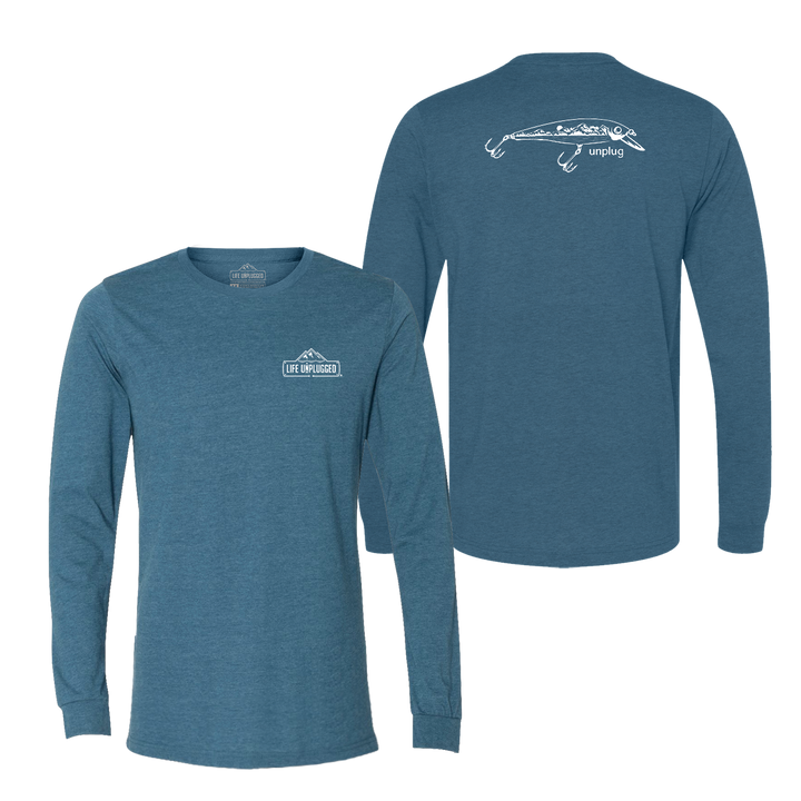 Fishing Lure Mountain Scene Long Sleeve T-Shirt