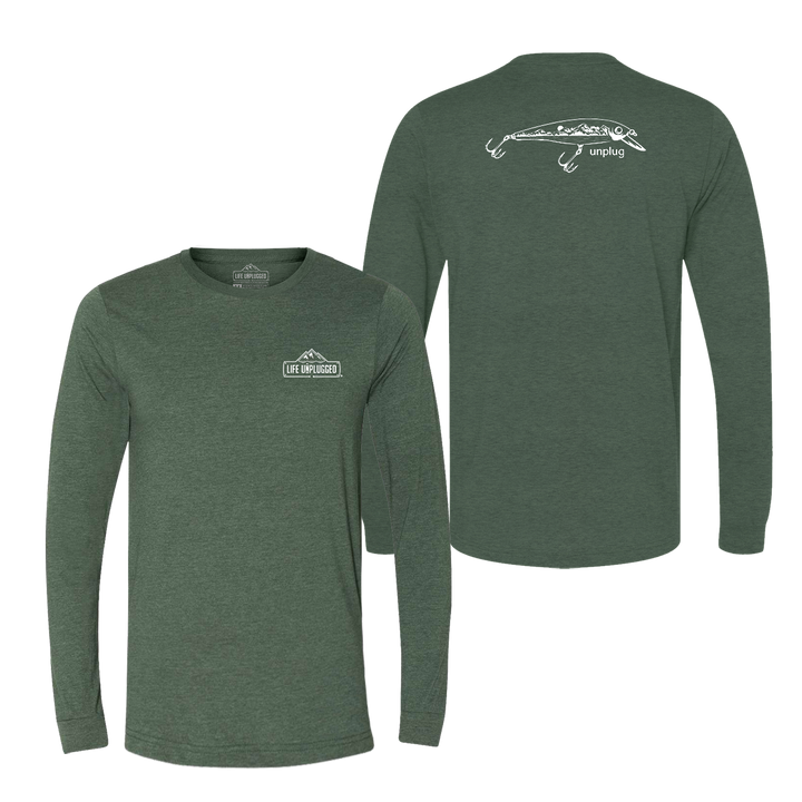 Fishing Lure Mountain Scene Long Sleeve T-Shirt