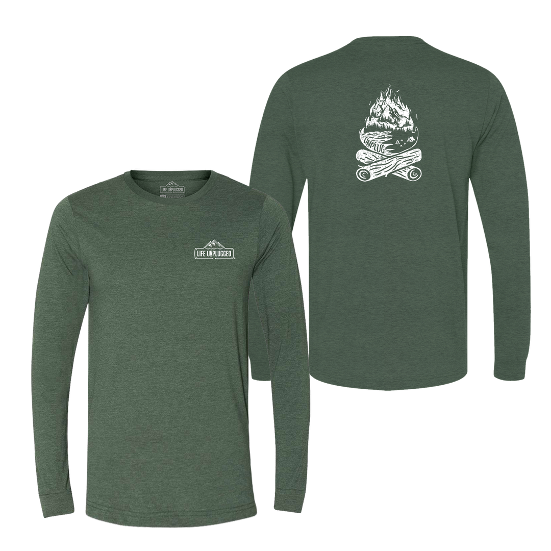 Campfire Mountain scene Long Sleeve T-Shirt