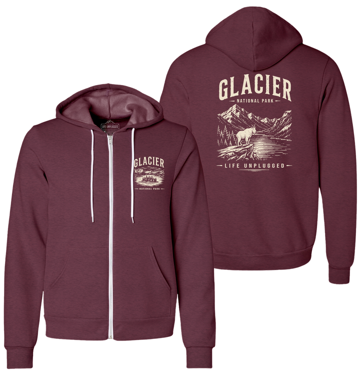 GLACIER NATIONAL PARK Supersoft Midweight Zip Up Hoodie