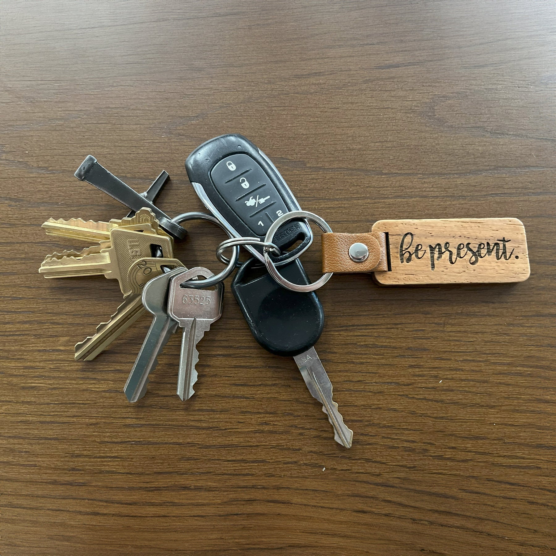 Be Present Cursive Wooden Keychain – Life Unplugged