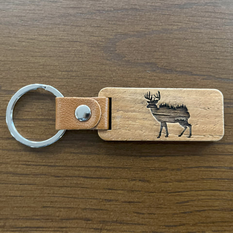 Deer In The Trees Wooden Keychain
