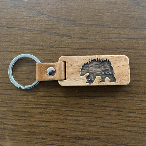 Bear In The Trees Wooden Keychain