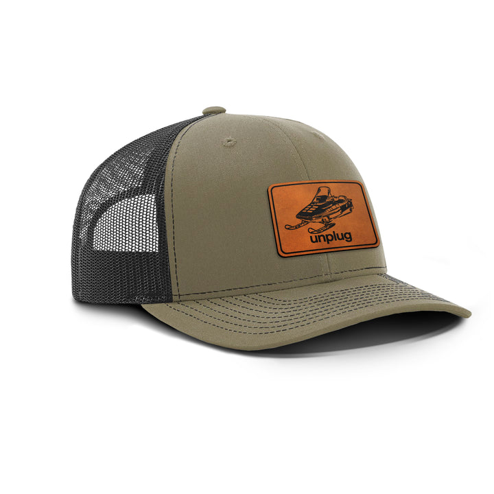 SNOWMOBILE Snapback Leather Patch Hat