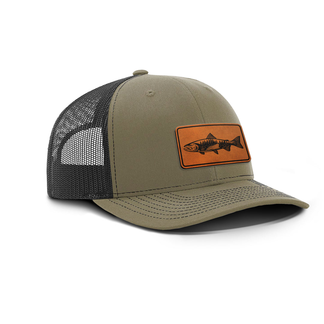 WOODLAND TROUT Snapback Leather Patch Hat