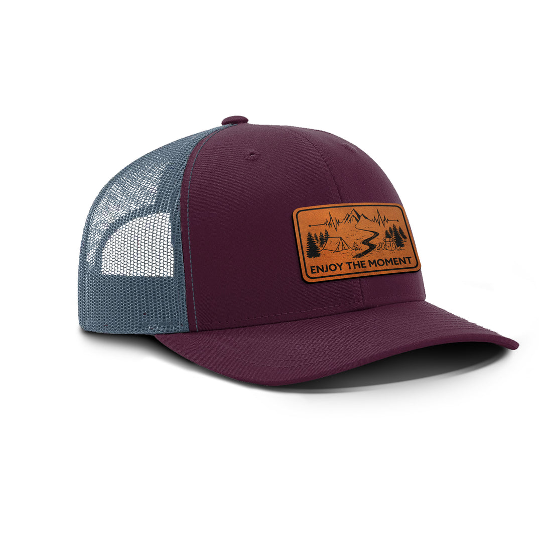 ENJOY THE MOMENT (MOUNTAIN SCENE) Snapback Leather Patch Hat
