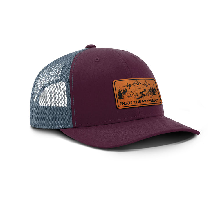 ENJOY THE MOMENT (MOUNTAIN SCENE) Snapback Leather Patch Hat