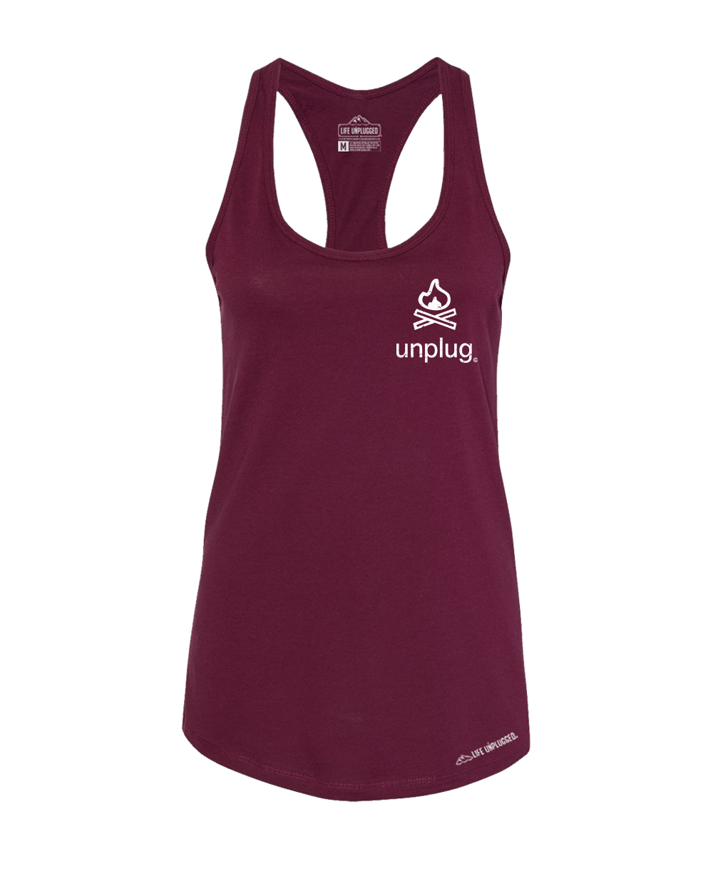 Campfire Left Chest Premium Women's Relaxed Fit Racerback Tank Top - Life Unplugged