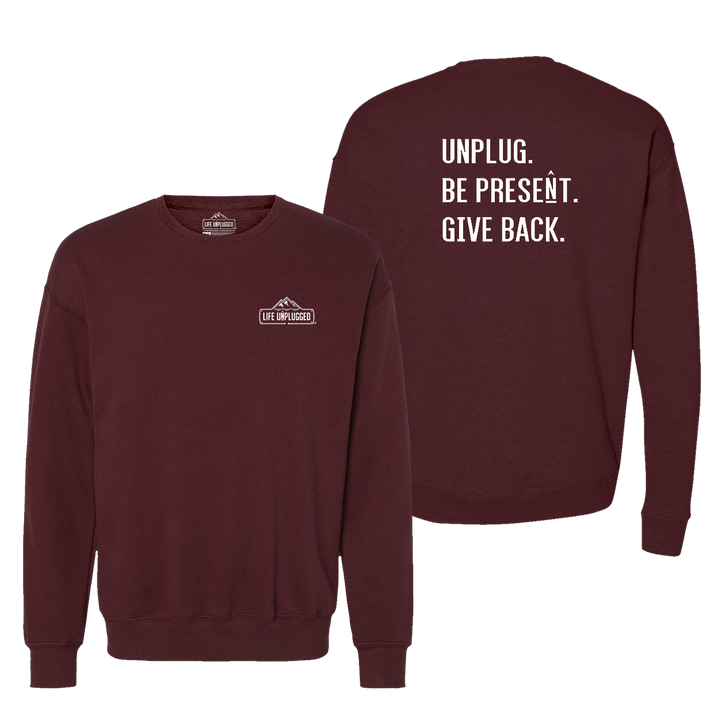 Unplug. Be Present. Give Back. Midweight Super Soft Crewneck Sweatshirt