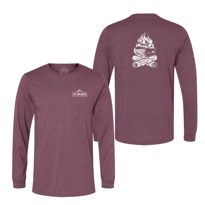 Campfire Mountain scene Long Sleeve T-Shirt