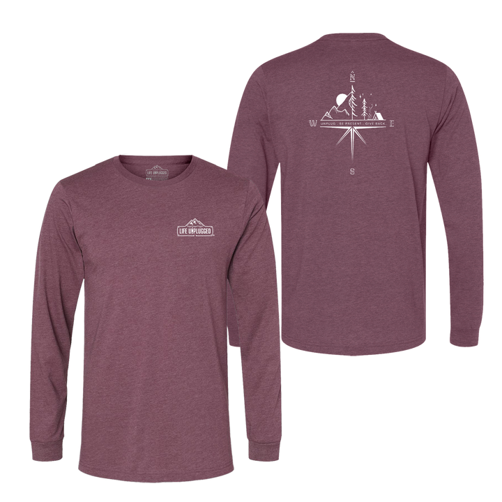 Compass Mountain Scene Long Sleeve T-Shirt