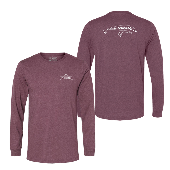 Fishing Lure Mountain Scene Long Sleeve T-Shirt