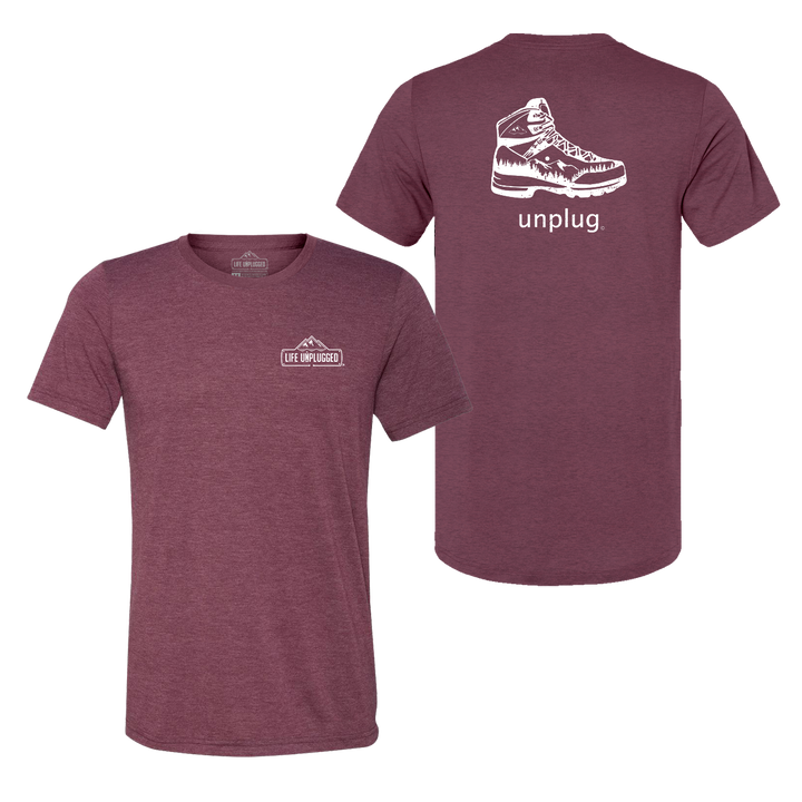 Hiking Boot Mountain Scene Triblend T-Shirt