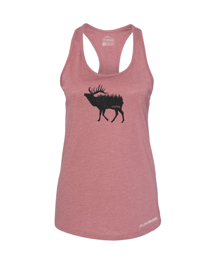 Elk In The Trees Premium Women's Relaxed Fit Racerback Tank Top - Life Unplugged